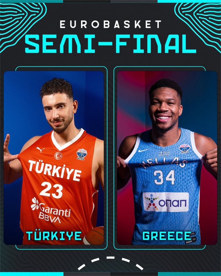 欧锦赛首组半决赛对阵出炉：希腊VS土耳其 字母哥与申京正面交锋